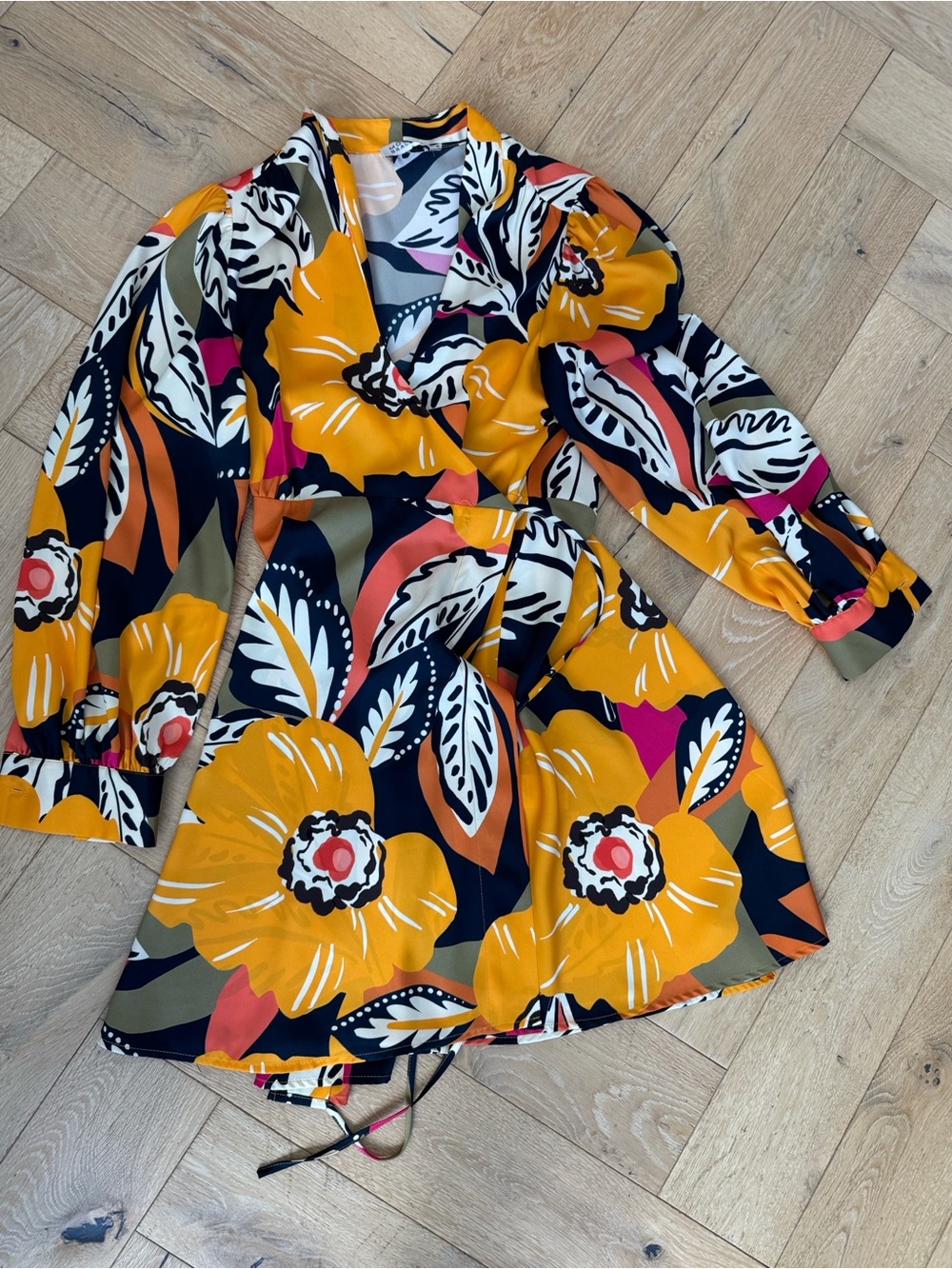 Molly Bracken Bold Floral Midi Dress in Mustard, Black, White
